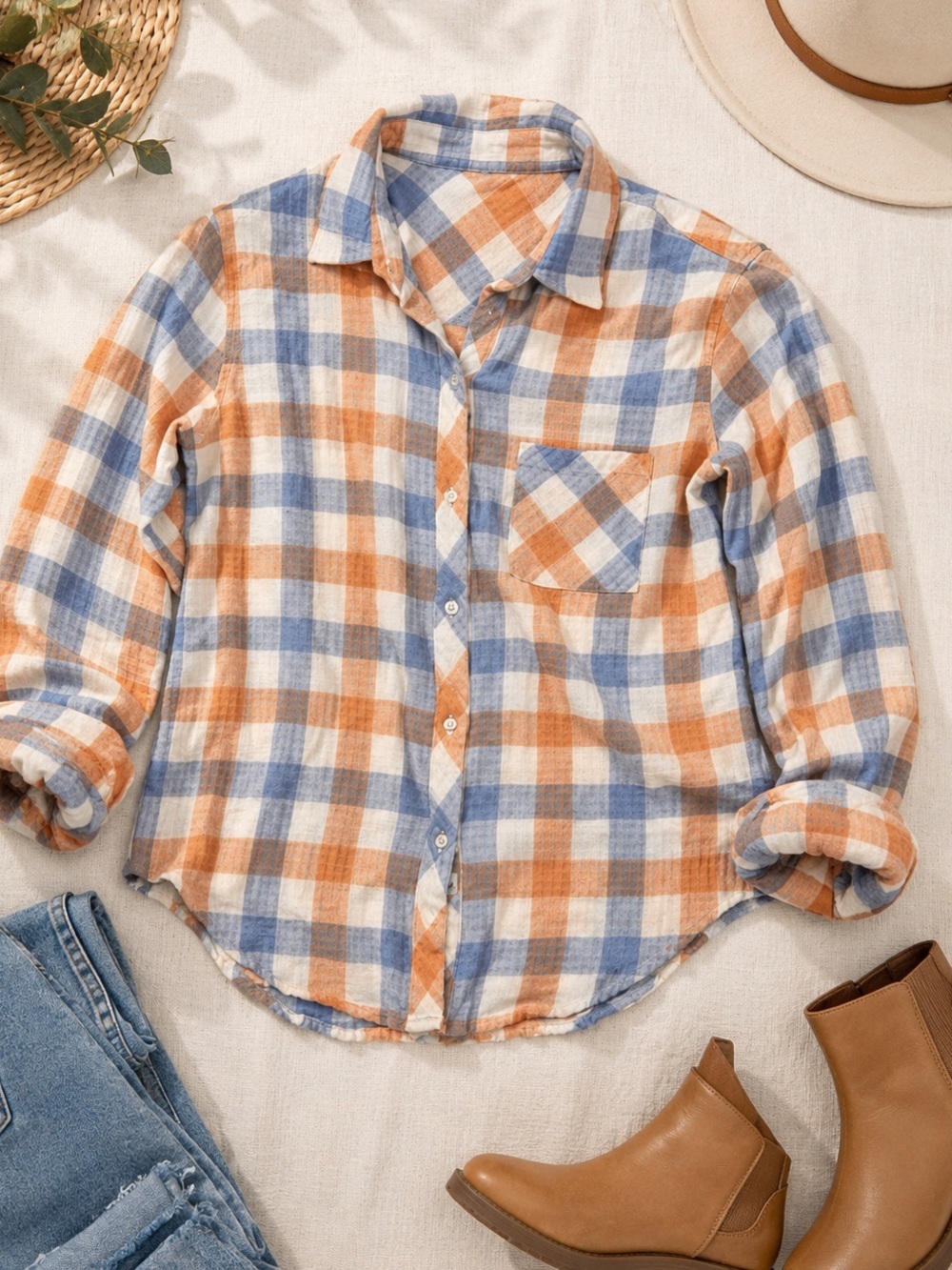 Rails Brady Women's Plaid Button Down Shirt Blue Melon Size Small
